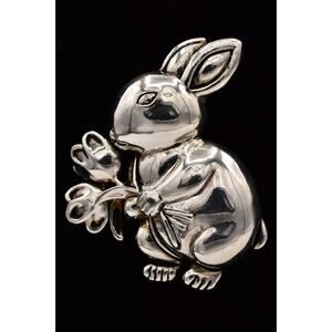 MJ Vintage Easter Bunny Rabbit Pin Brooch Pendant Big Heavy Chunky Signed BinBP